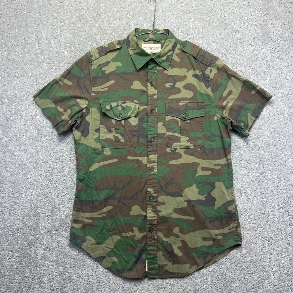 Denim & Supply Ralph Lauren‎ Shirt Mens M Woodland Camo Short Sleeve Military